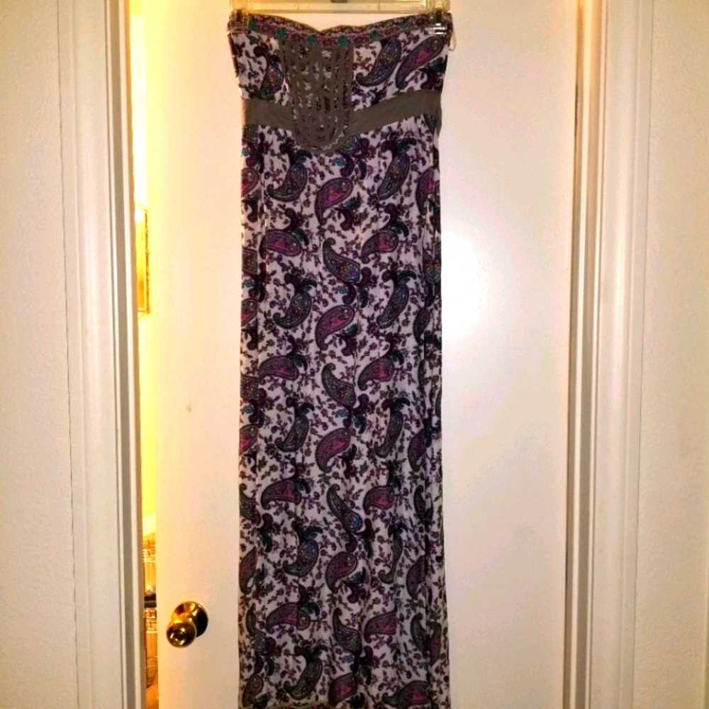 Multicolored Paisley Strapless Maxi Dress